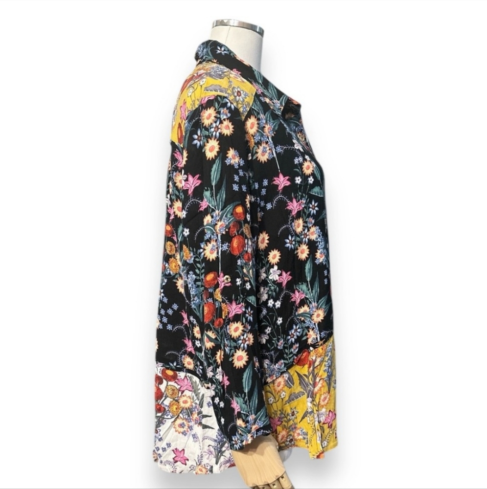 Calessa Multi-Floral Patchwork Button Front Shirt - image 2